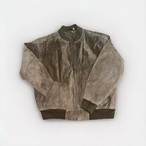 Suede Leather Bomber Jacket Western vintage Look Size Medium